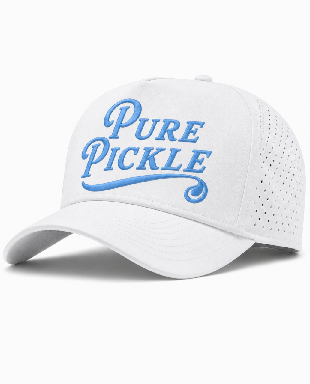 Pure Pickle Performance Hat - White with Carolina Blue embroidery